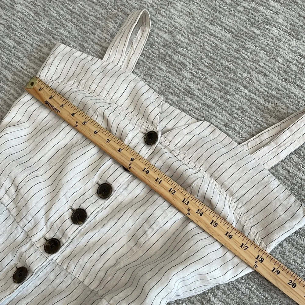 Mango 100% Linen Sleeveless Striped Button Front Wide Leg Jumpsuit Size Large